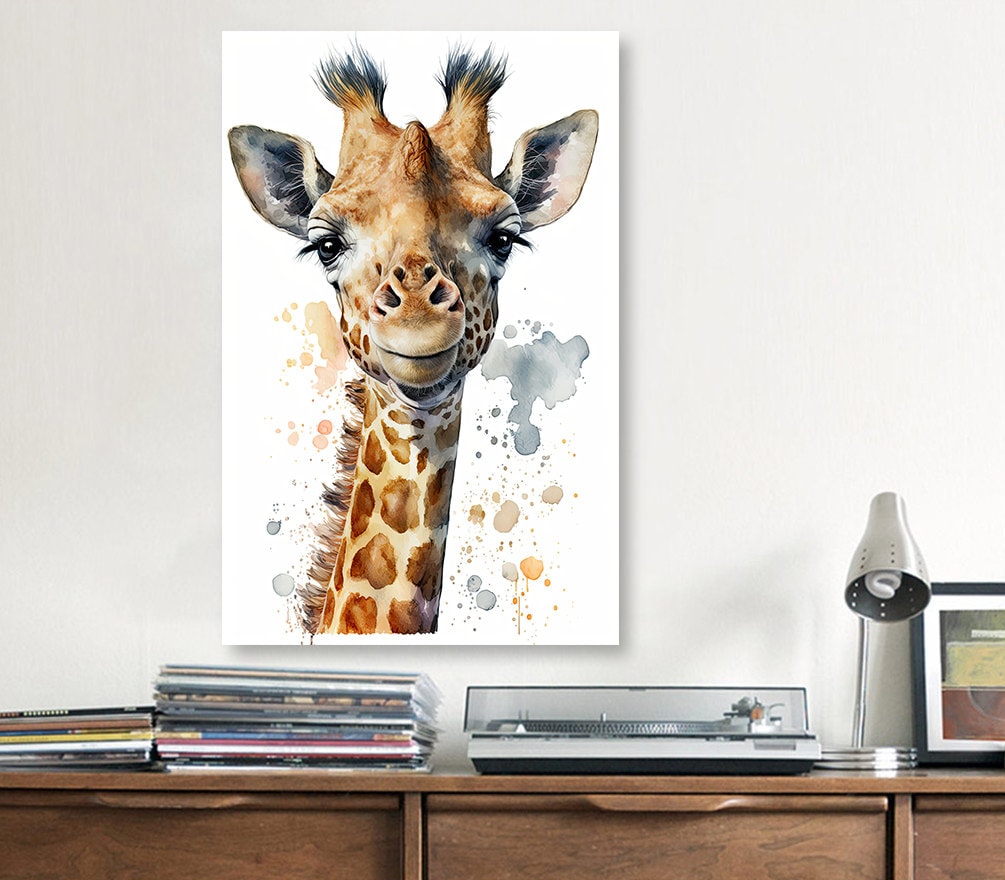 Giraffe Watercolor Print African Nature Wall Art Serengeti Wildlife Gift Animal Painting Home Decor