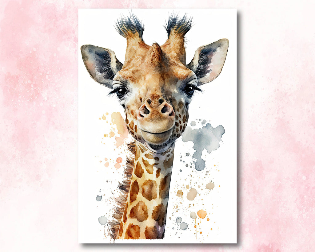 Giraffe Watercolor Print African Nature Wall Art Serengeti Wildlife Gift Animal Painting Home Decor