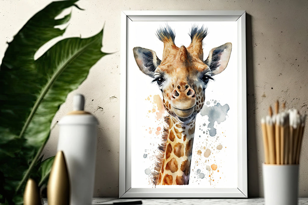 Giraffe Watercolor Print African Nature Wall Art Serengeti Wildlife Gift Animal Painting Home Decor