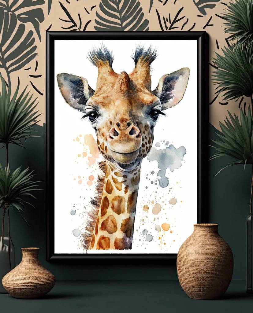 Giraffe Watercolor Print African Nature Wall Art Serengeti Wildlife Gift Animal Painting Home Decor