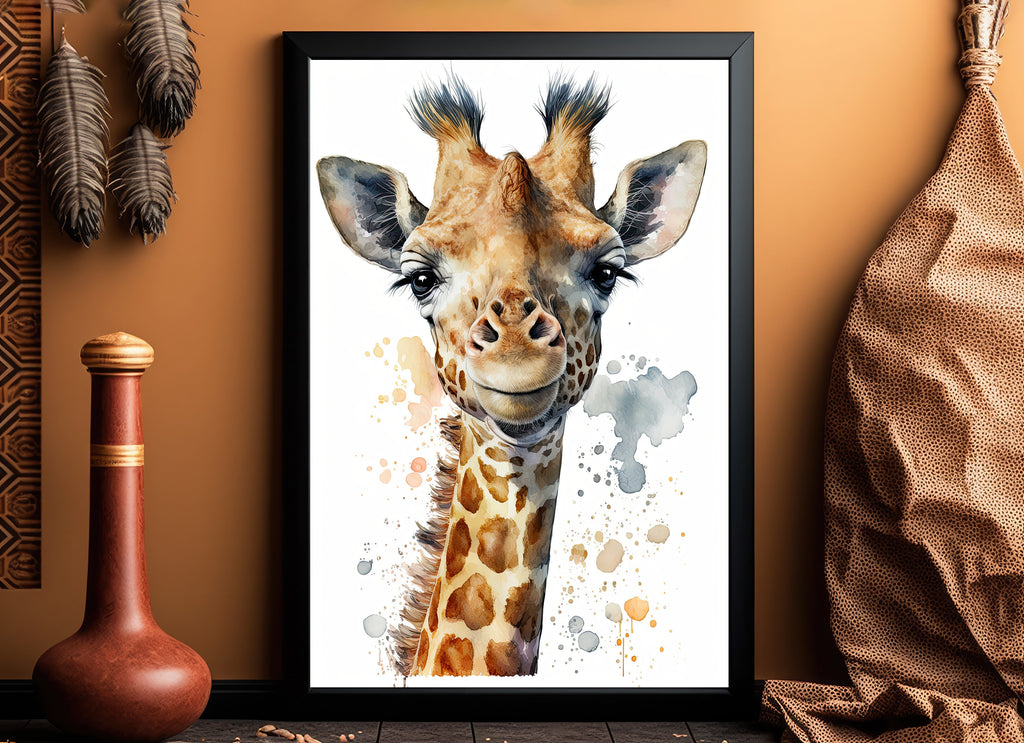 Giraffe Watercolor Print African Nature Wall Art Serengeti Wildlife Gift Animal Painting Home Decor