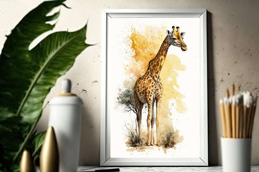 Giraffe Watercolor Print African Nature Wall Art Serengeti Wildlife Gift Animal Painting Home Decor