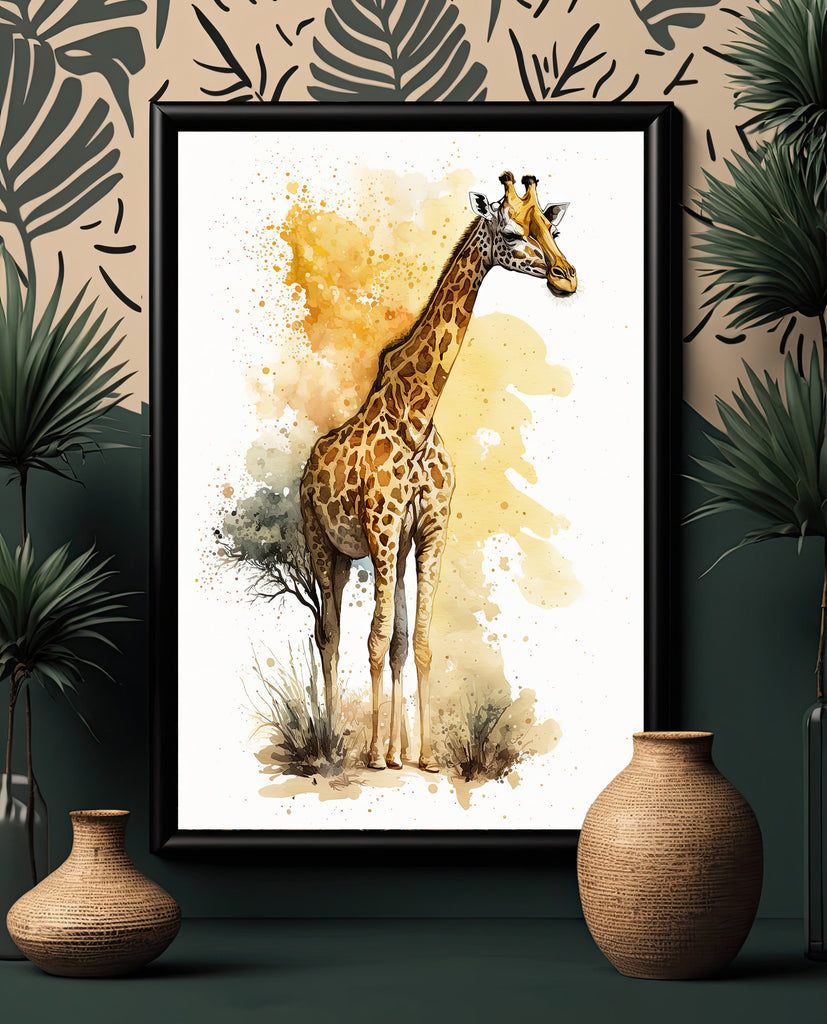 Giraffe Watercolor Print African Nature Wall Art Serengeti Wildlife Gift Animal Painting Home Decor