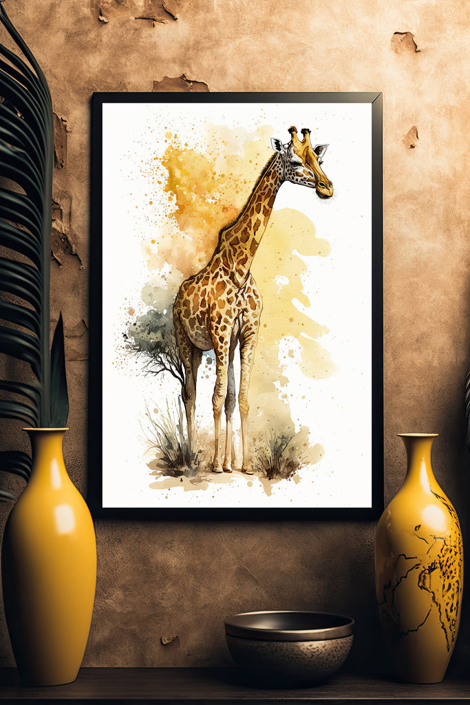 Giraffe Watercolor Print African Nature Wall Art Serengeti Wildlife Gift Animal Painting Home Decor