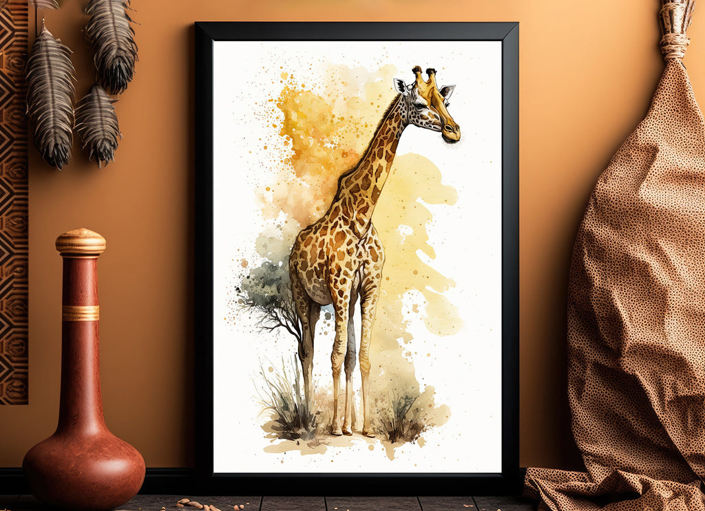 Giraffe Watercolor Print African Nature Wall Art Serengeti Wildlife Gift Animal Painting Home Decor