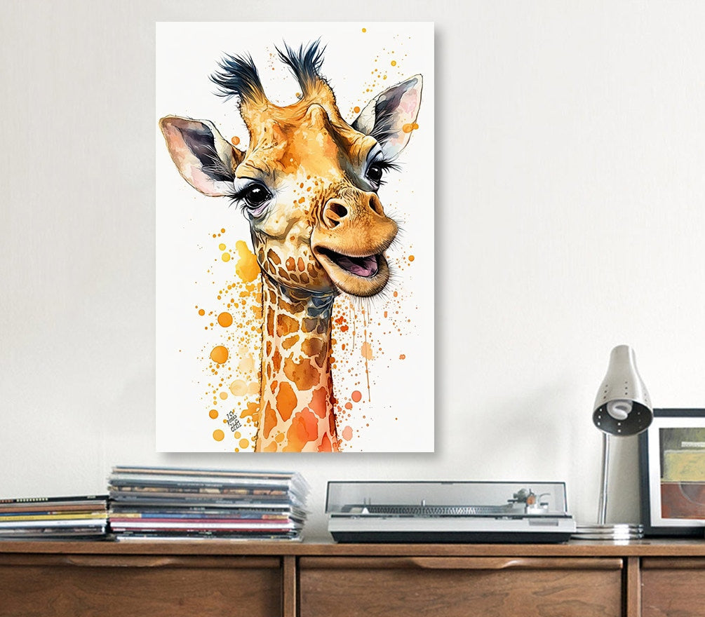 Giraffe Watercolor Print African Nature Wall Art Serengeti Wildlife Gift Animal Painting Home Decor