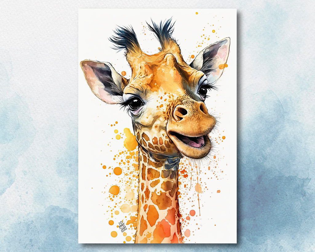 Giraffe Watercolor Print African Nature Wall Art Serengeti Wildlife Gift Animal Painting Home Decor