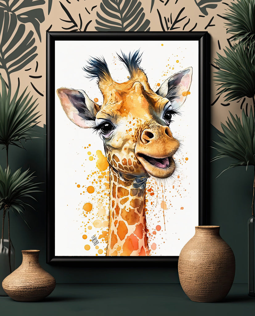 Giraffe Watercolor Print African Nature Wall Art Serengeti Wildlife Gift Animal Painting Home Decor