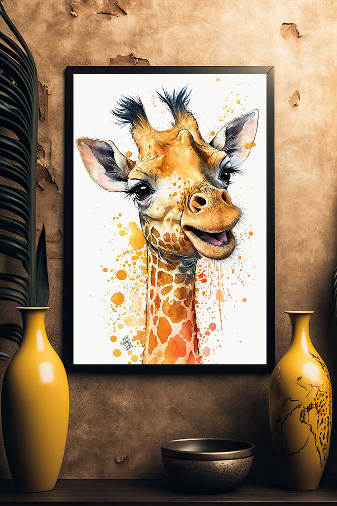 Giraffe Watercolor Print African Nature Wall Art Serengeti Wildlife Gift Animal Painting Home Decor