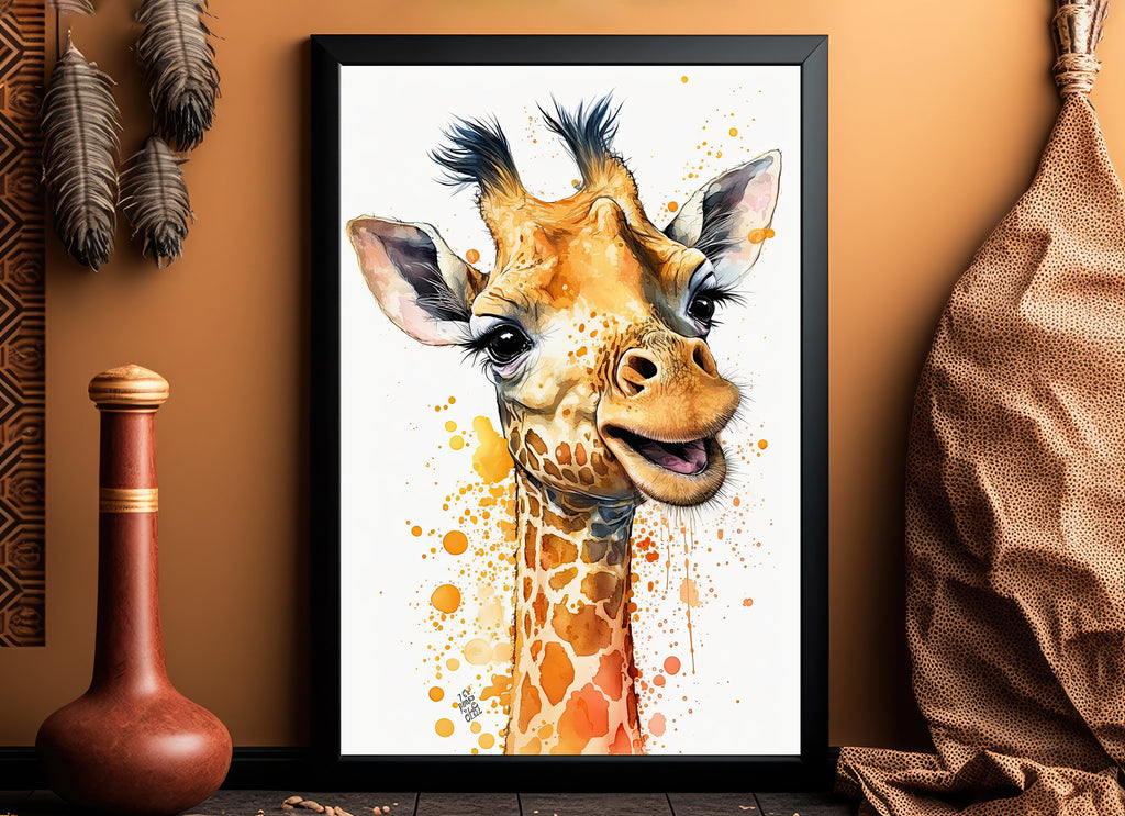 Giraffe Watercolor Print African Nature Wall Art Serengeti Wildlife Gift Animal Painting Home Decor