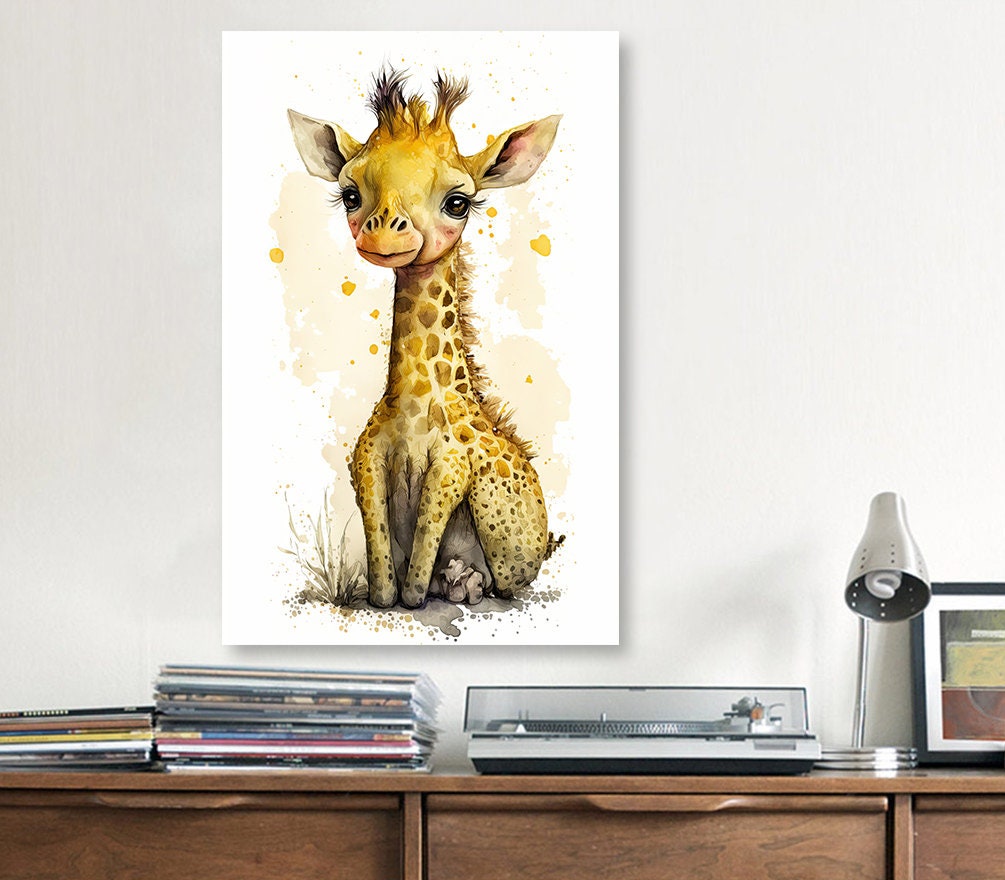 Baby Giraffe Watercolor Print African Nature Wall Art Kids Nursery Wildlife Gift Cute Animal Home Decor