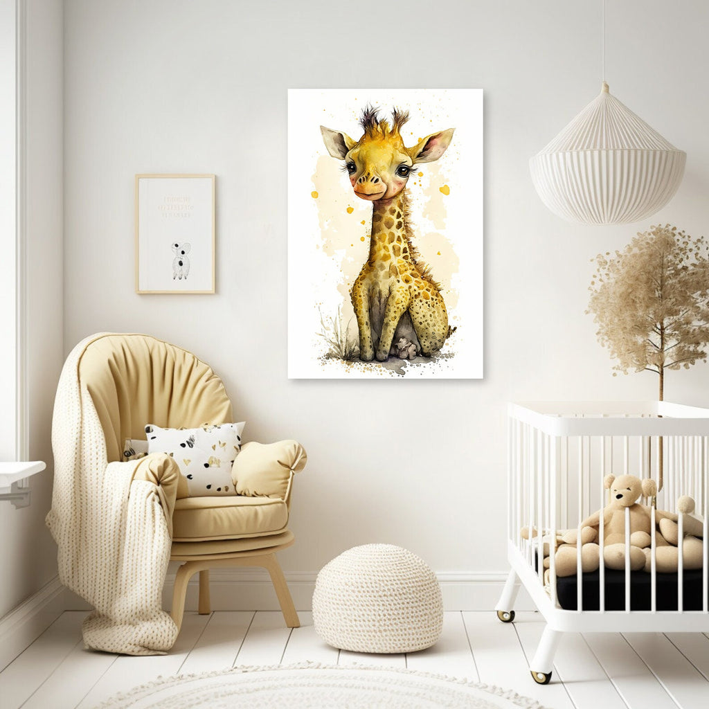 Baby Giraffe Watercolor Print African Nature Wall Art Kids Nursery Wildlife Gift Cute Animal Home Decor