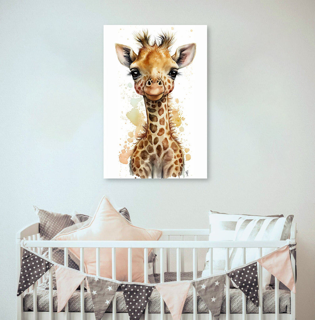 Baby Giraffe Watercolor Print African Nature Wall Art Kids Nursery Wildlife Gift Cute Animal Home Decor