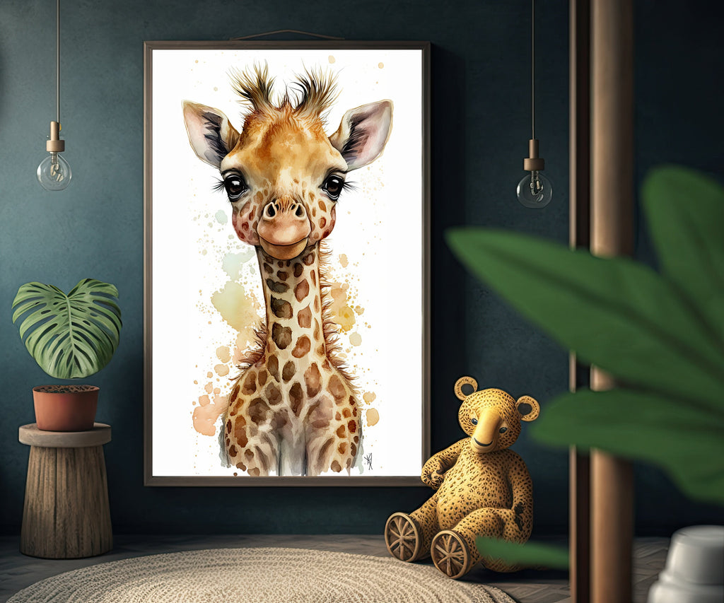 Baby Giraffe Watercolor Print African Nature Wall Art Kids Nursery Wildlife Gift Cute Animal Home Decor