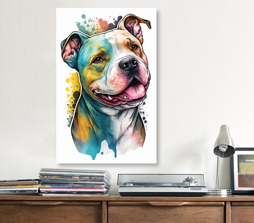 Pit Bull Watercolor Print Cute Pet Keepsake Wall Art Dog Lover Gift Adorable Staffordshire Terrier Home Decor for Puppy Dog Lovers!