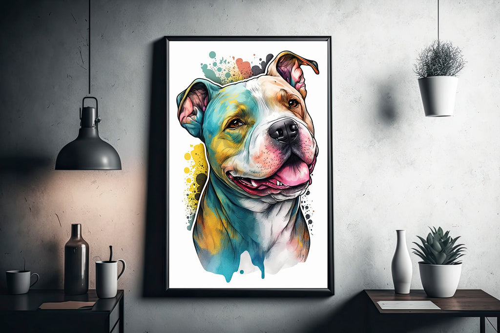 Pit Bull Watercolor Print Cute Pet Keepsake Wall Art Dog Lover Gift Adorable Staffordshire Terrier Home Decor for Puppy Dog Lovers!