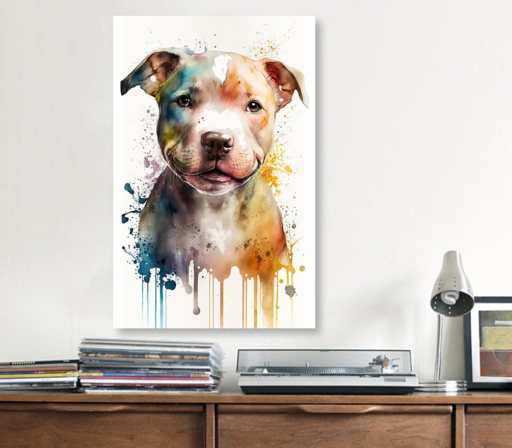 Pit Bull Watercolor Print Cute Pet Keepsake Wall Art Dog Lover Gift Adorable Staffordshire Terrier Home Decor for Puppy Dog Lovers!