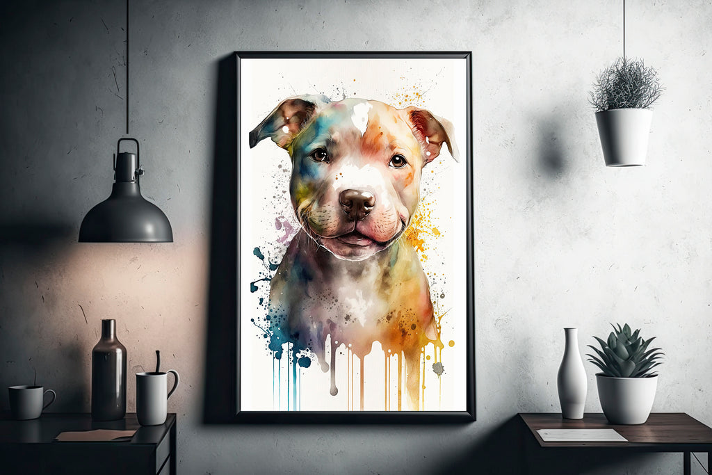 Pit Bull Watercolor Print Cute Pet Keepsake Wall Art Dog Lover Gift Adorable Staffordshire Terrier Home Decor for Puppy Dog Lovers!