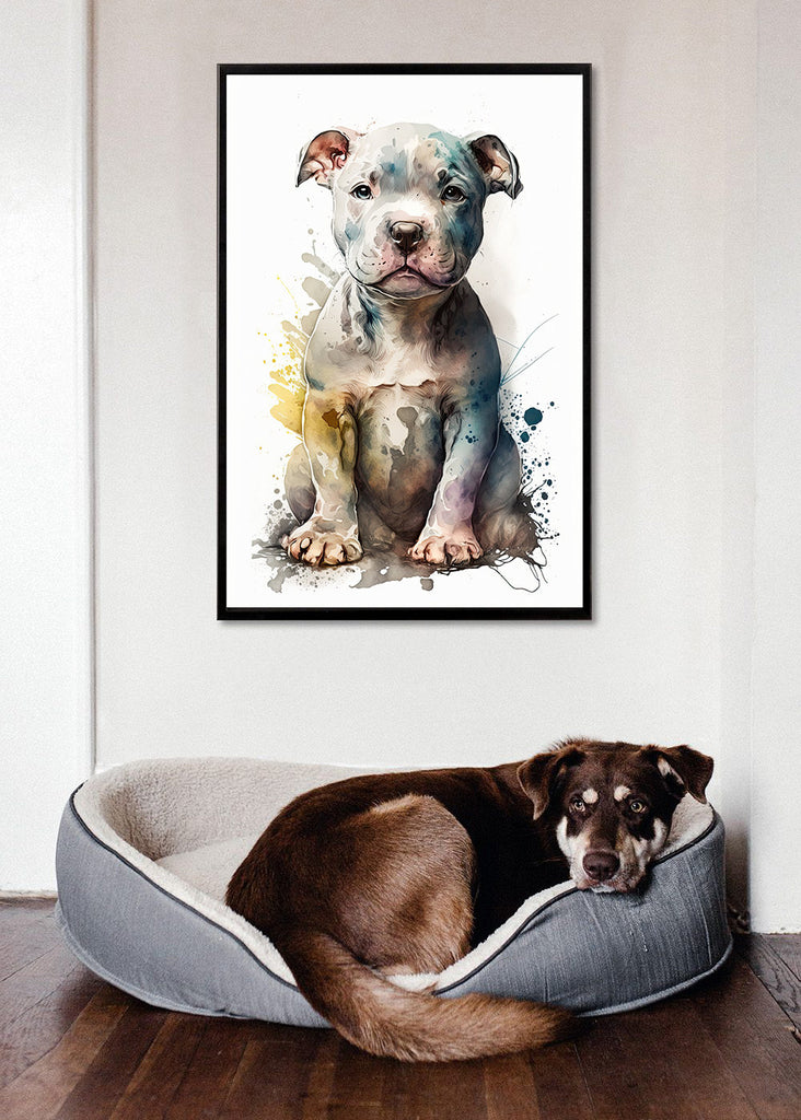 Pit Bull Watercolor Print Cute Pet Keepsake Wall Art Dog Lover Gift Adorable Staffordshire Terrier Home Decor for Puppy Dog Lovers!