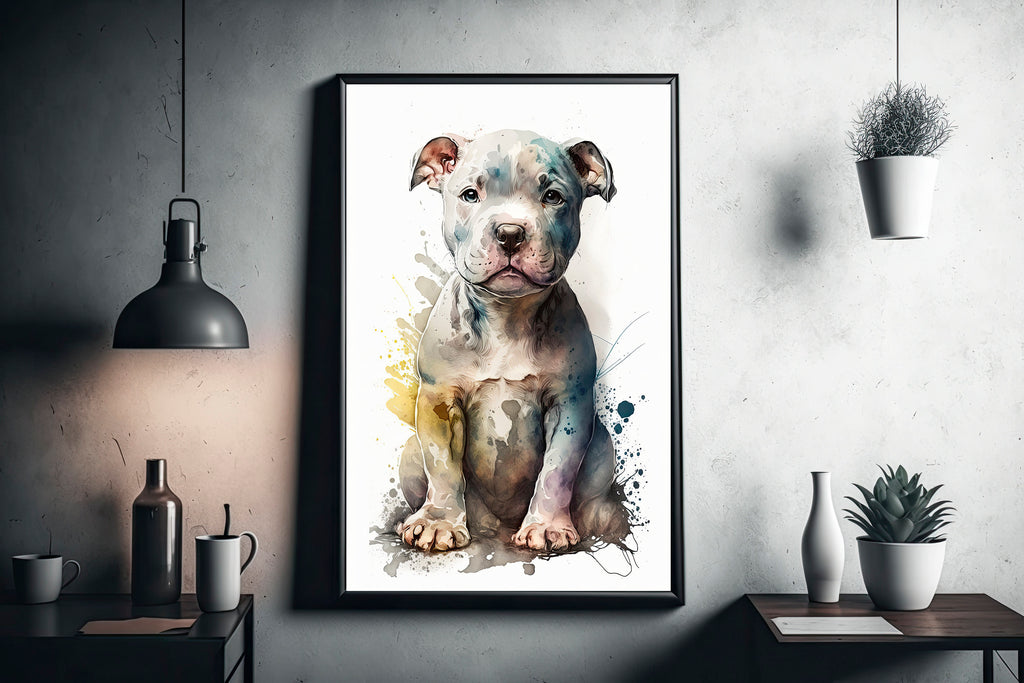 Pit Bull Watercolor Print Cute Pet Keepsake Wall Art Dog Lover Gift Adorable Staffordshire Terrier Home Decor for Puppy Dog Lovers!