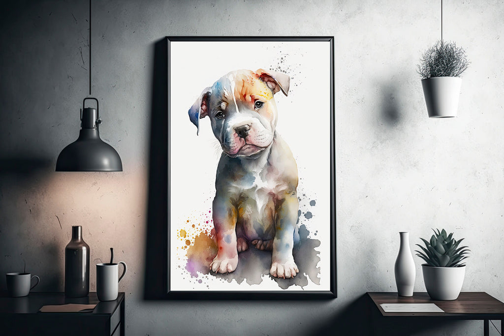 Pit Bull Watercolor Print Cute Pet Keepsake Wall Art Dog Lover Gift Adorable Staffordshire Terrier Home Decor for Puppy Dog Lovers!