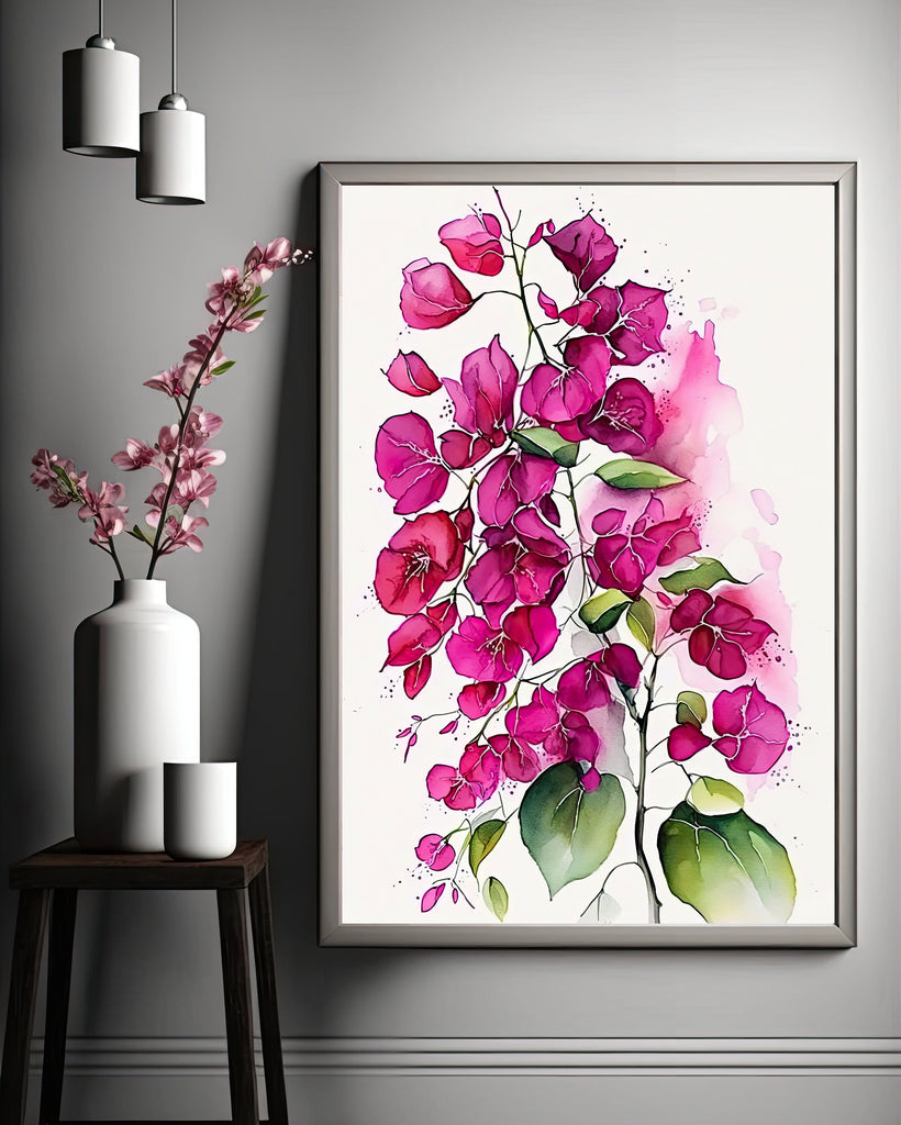 Bougainvillea Flowers Watercolor Print Botanical Nature Wall Art Flower Plant Art Gift Spring Floral Home Decor