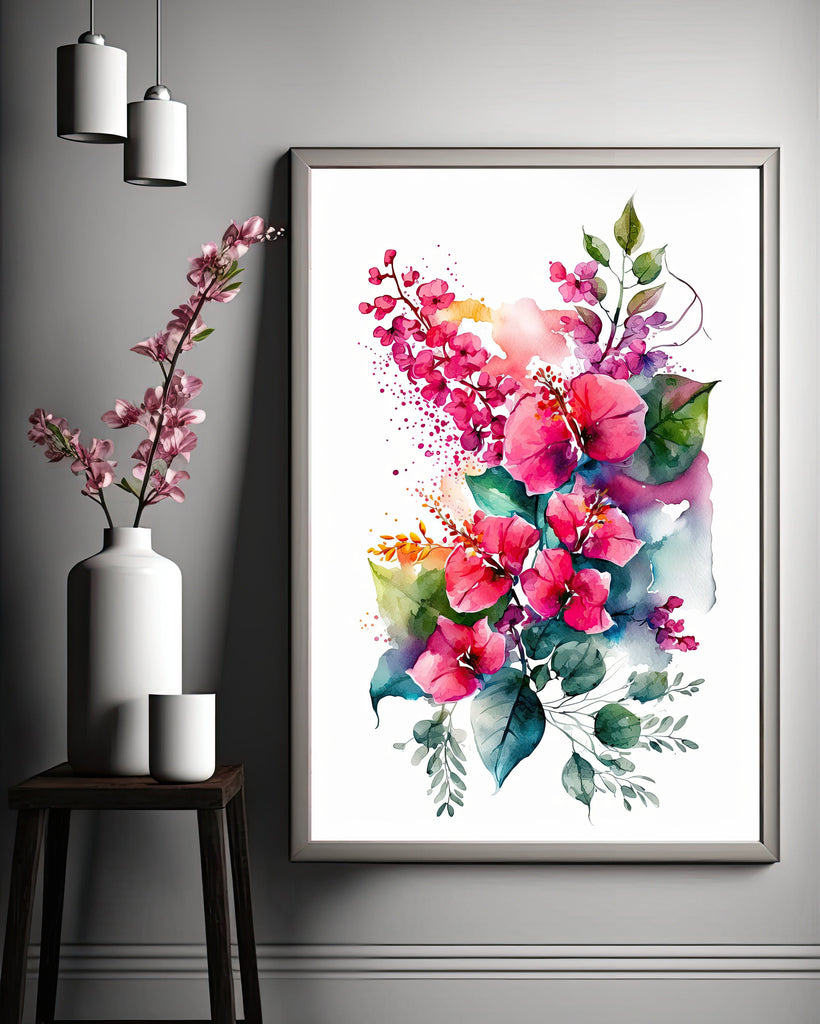 Bougainvillea Flowers Watercolor Print Botanical Nature Wall Art Flower Plant Art Gift Spring Floral Home Decor