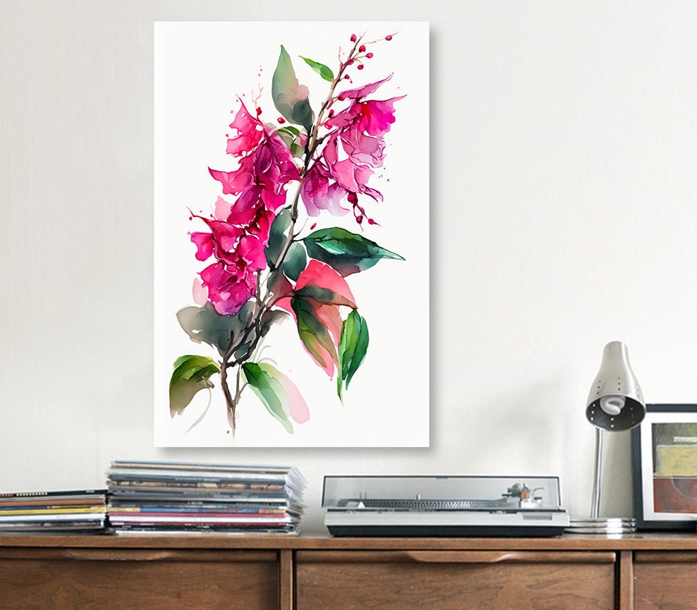 Bougainvillea Flowers Watercolor Print Botanical Nature Wall Art Flower Plant Art Gift Spring Floral Home Decor