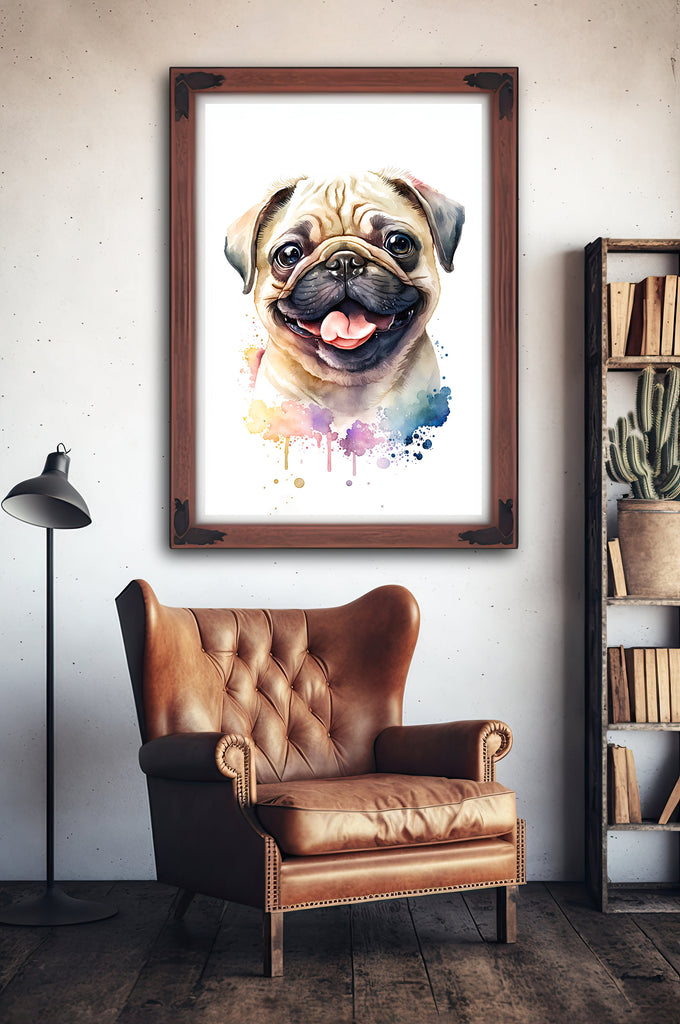 Pug Dog Watercolor Print Cute Pet Keepsake Wall Art Dog Lover Gift Adorable Canine Home Decor for Puppy Dog Lovers!