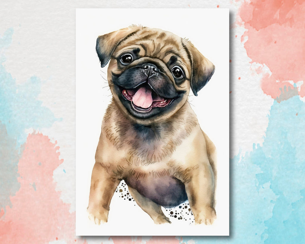 Pug Dog Watercolor Print Cute Pet Keepsake Wall Art Dog Lover Gift Adorable Canine Home Decor for Puppy Dog Lovers!