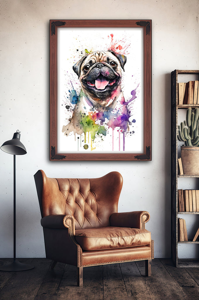 Pug Dog Watercolor Print Cute Pet Keepsake Wall Art Dog Lover Gift Adorable Canine Home Decor for Puppy Dog Lovers!