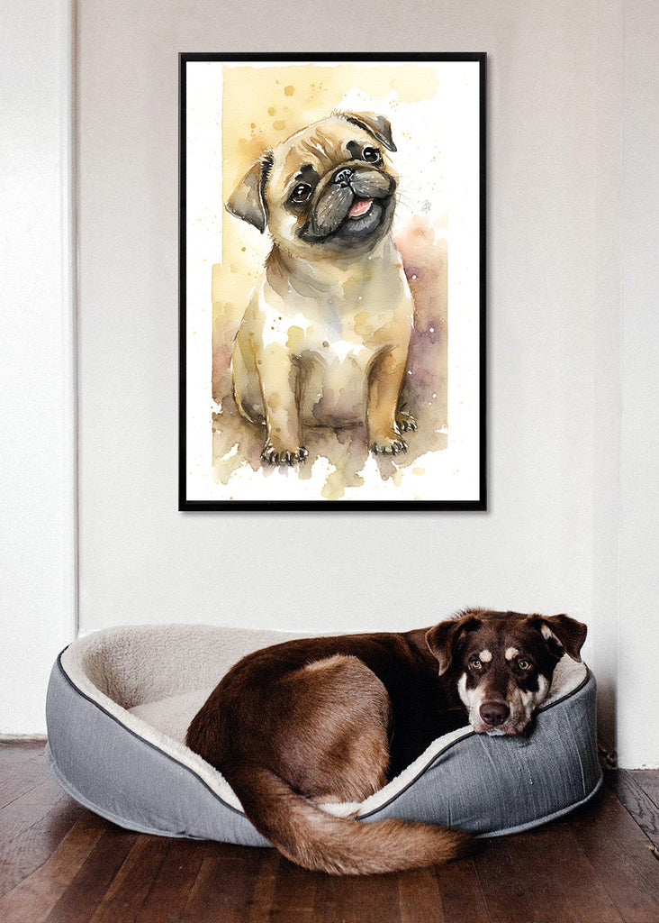 Pug Dog Watercolor Print Cute Pet Keepsake Wall Art Dog Lover Gift Adorable Canine Home Decor for Puppy Dog Lovers!