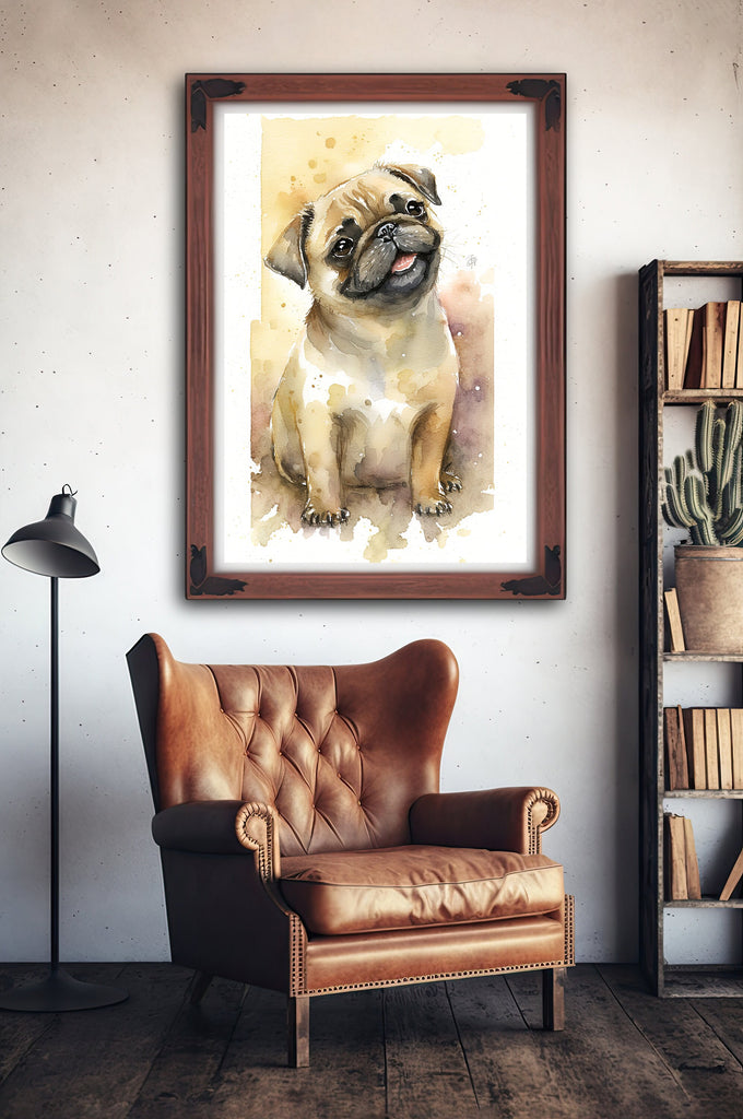 Pug Dog Watercolor Print Cute Pet Keepsake Wall Art Dog Lover Gift Adorable Canine Home Decor for Puppy Dog Lovers!