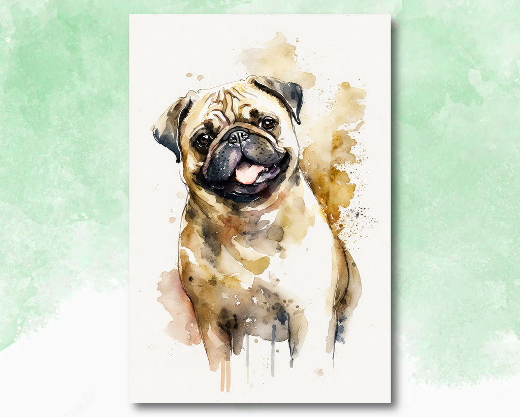 Pug Dog Watercolor Print Cute Pet Keepsake Wall Art Dog Lover Gift Adorable Canine Home Decor for Puppy Dog Lovers!