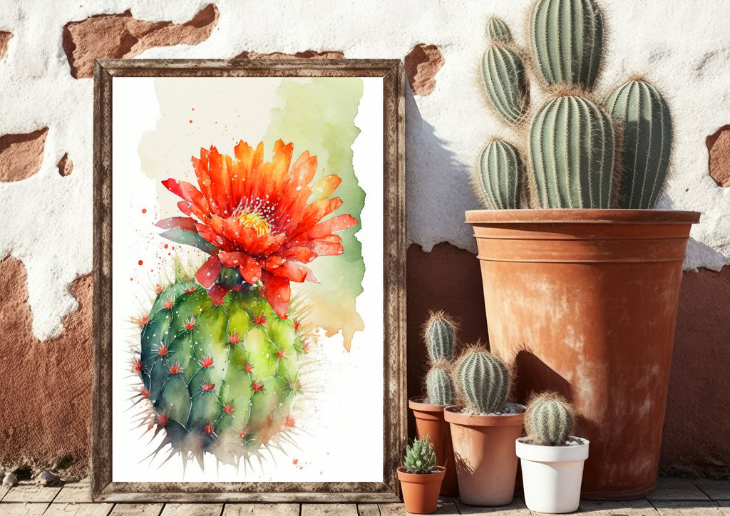 Cactus Plant Flower Print Watercolor Painting Botanical Wall Art Southwest Artwork Gift Rustic Desert Home Decor