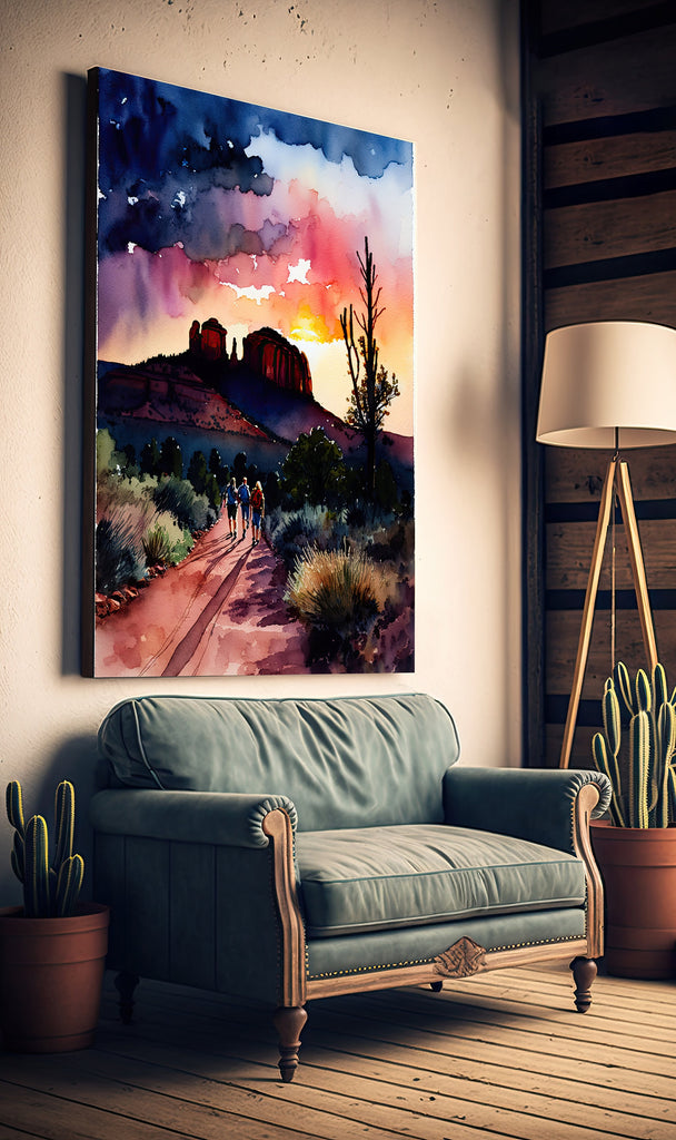 Watercolor Sedona Arizona Sunset Art Print Southwest Wall Art Landscape Gift Desert Home Western Decor