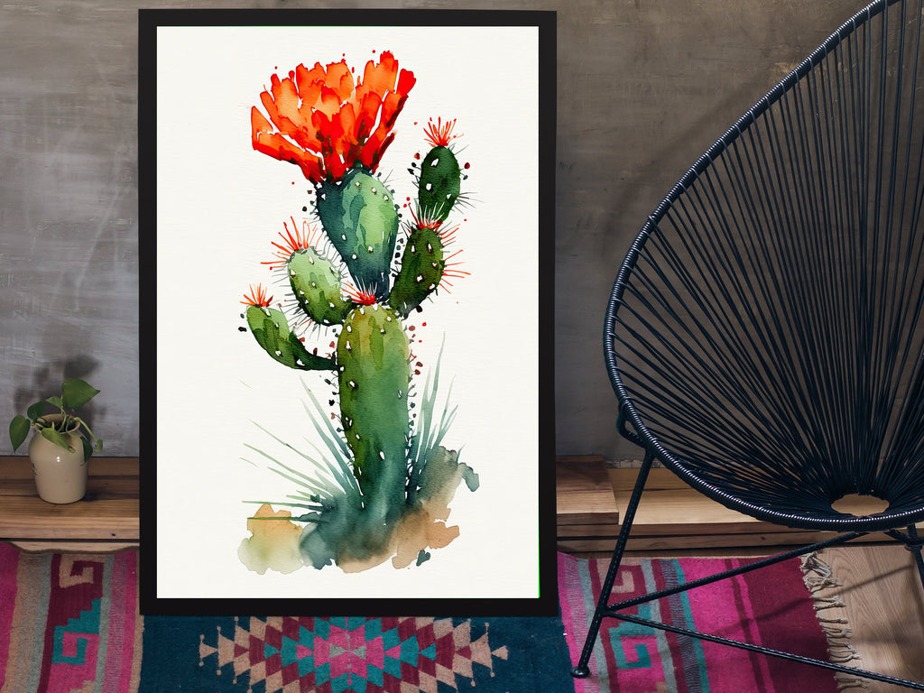 Cactus Plant Flower Print Watercolor Painting Botanical Wall Art Southwest Artwork Gift Rustic Desert Home Decor