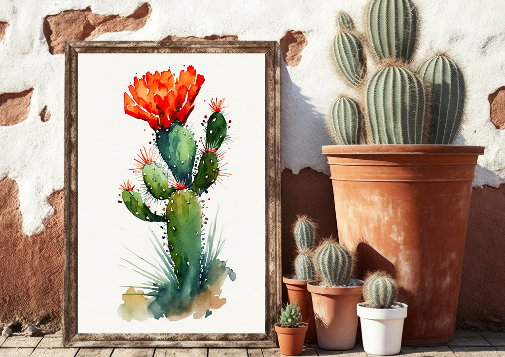 Cactus Plant Flower Print Watercolor Painting Botanical Wall Art Southwest Artwork Gift Rustic Desert Home Decor