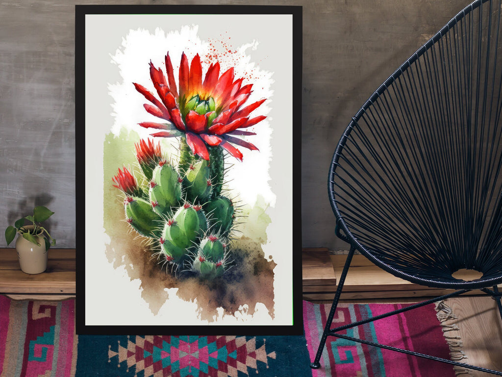 Cactus Plant Flower Print Watercolor Painting Botanical Wall Art Southwest Artwork Gift Rustic Desert Home Decor