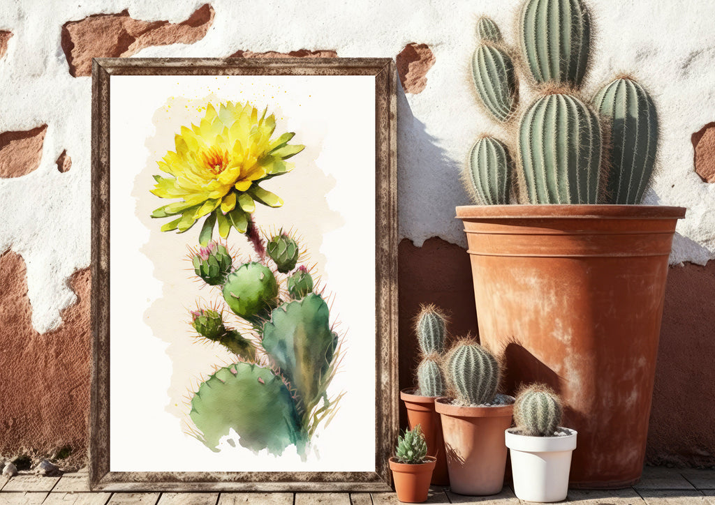 Cactus Plant Flower Print Watercolor Painting Botanical Wall Art Southwest Artwork Gift Rustic Desert Home Decor