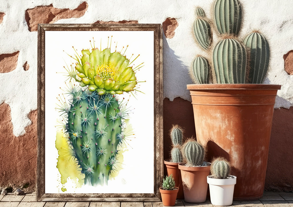 Cactus Plant Flower Print Watercolor Painting Botanical Wall Art Southwest Artwork Gift Rustic Desert Home Decor