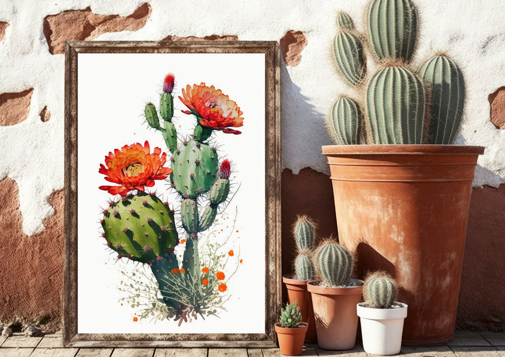 Cactus Plant Flower Print Watercolor Painting Botanical Wall Art Southwest Artwork Gift Rustic Desert Home Decor