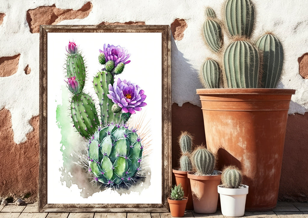 Cactus Plant Flower Print Watercolor Painting Botanical Wall Art Southwest Artwork Gift Rustic Desert Home Decor