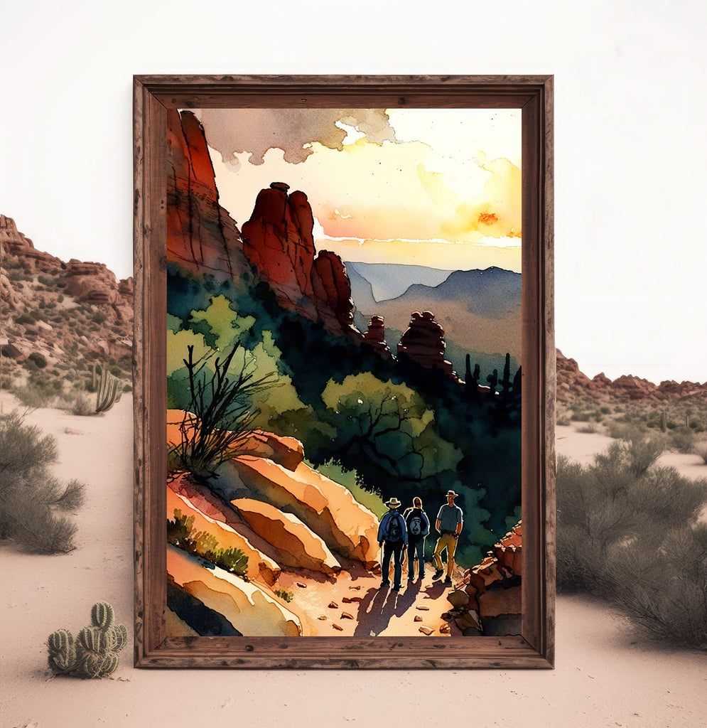 Watercolor Sedona Arizona Sunset Art Print Southwest Wall Art Landscape Gift Desert Home Western Decor