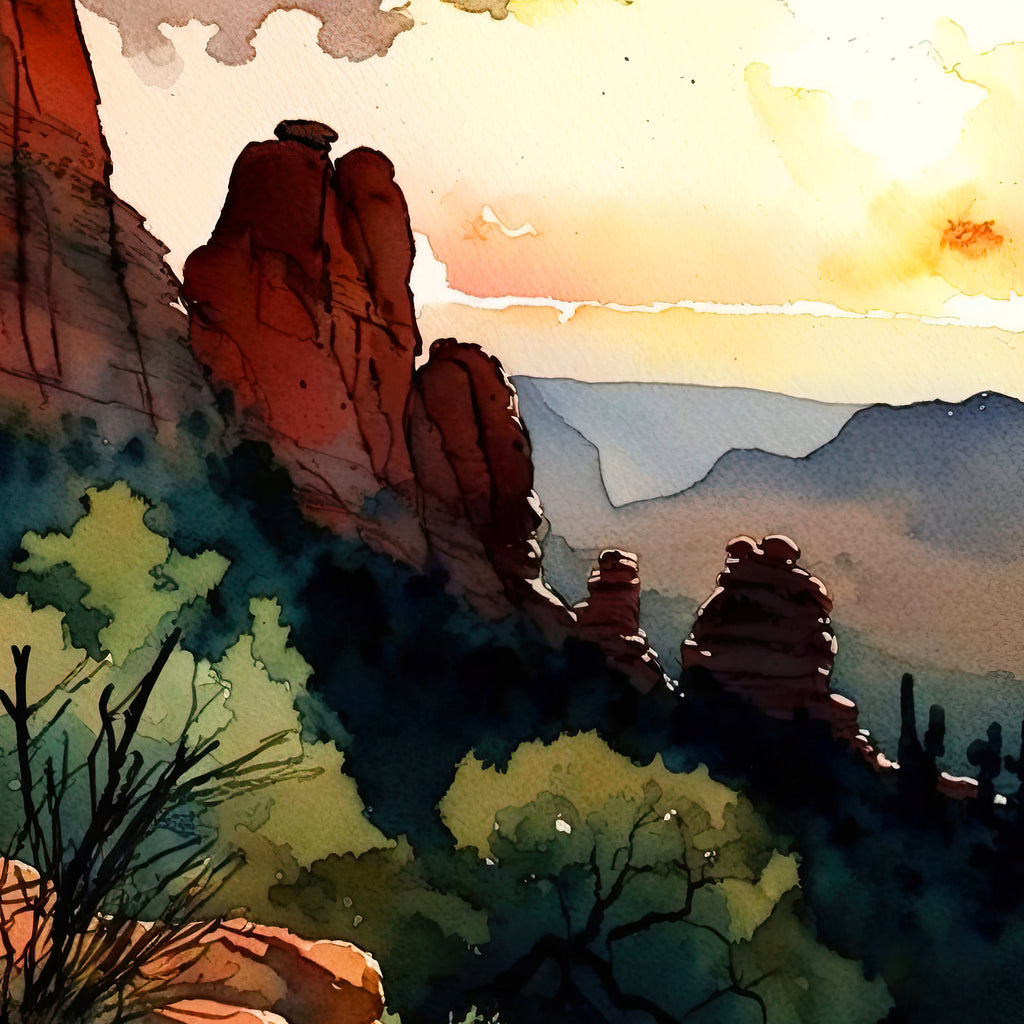 Watercolor Sedona Arizona Sunset Art Print Southwest Wall Art Landscape Gift Desert Home Western Decor