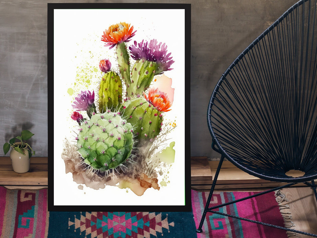 Cactus Plant Flower Print Watercolor Painting Botanical Wall Art Southwest Artwork Gift Rustic Desert Home Decor