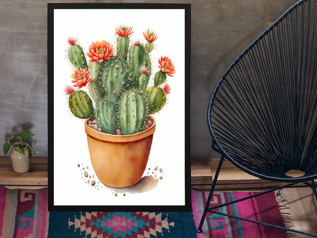 Cactus Plant Flower Print Watercolor Painting Botanical Wall Art Southwest Artwork Gift Rustic Desert Home Decor