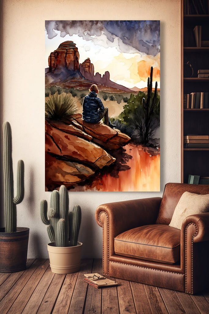 Watercolor Sedona Arizona Sunset Art Print Southwest Wall Art Landscape Gift Desert Home Western Decor