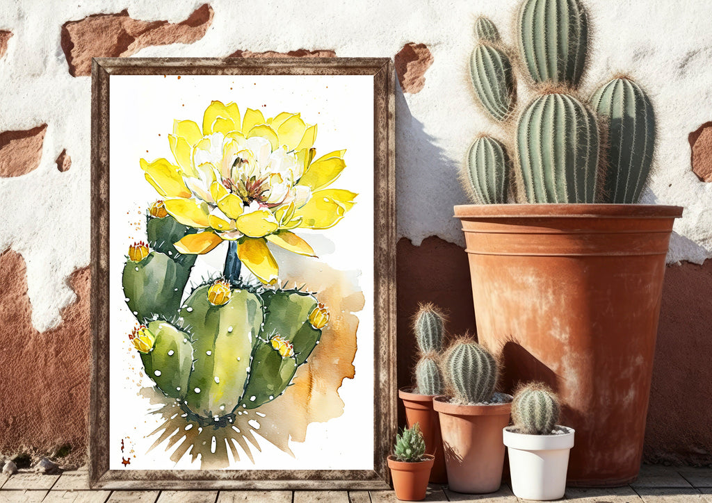 Cactus Plant Flower Print Watercolor Painting Botanical Wall Art Southwest Artwork Gift Rustic Desert Home Decor