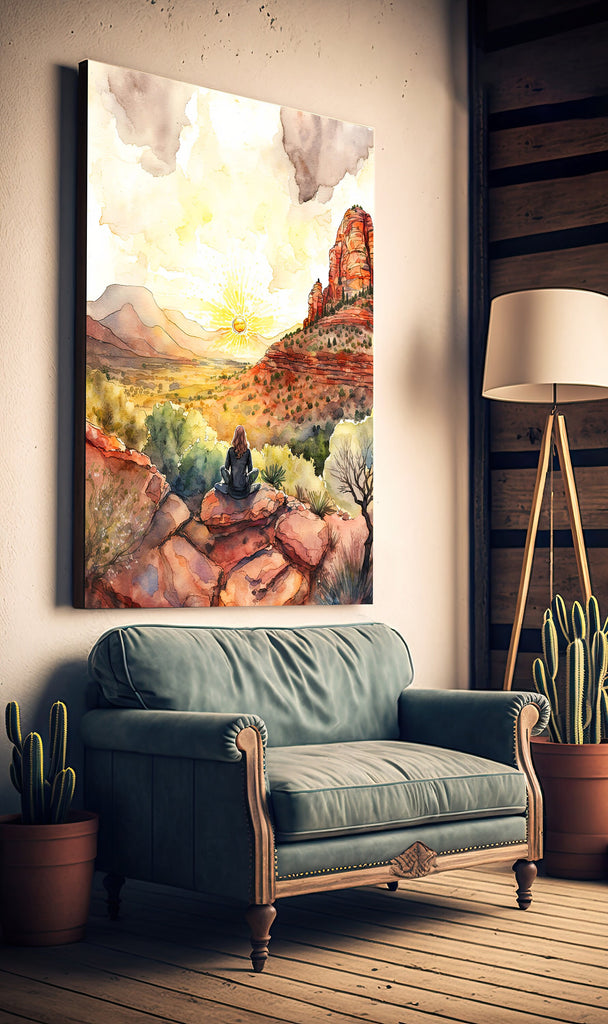 Watercolor Sedona Arizona Sunset Art Print Southwest Wall Art Landscape Gift Desert Home Western Decor